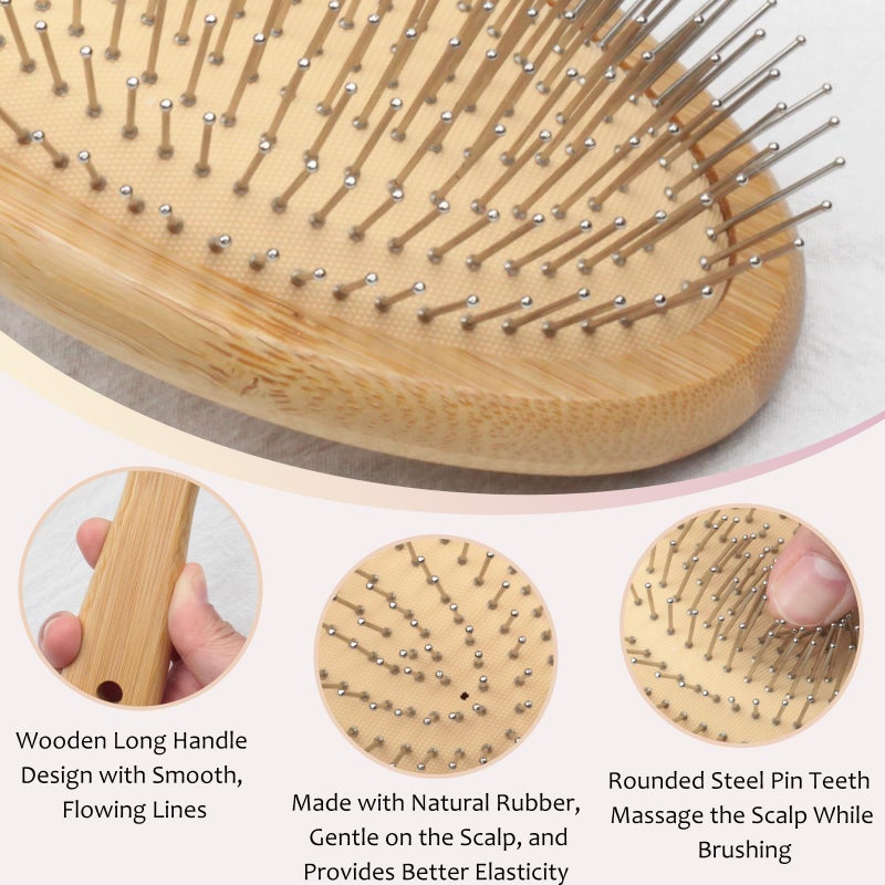 Zoolinn Bamboo Hair Brush, with Metal Bristles - Anti-Static, for Smoothing & Massage & Detangling, for All Hair Type, Men, Women - Image 3